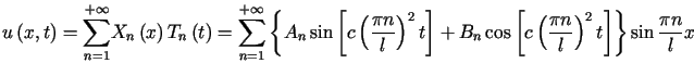 $\displaystyle u\left( x,t\right) =<tex2html_comment_mark>469 {\displaystyle\sum......left[ c\left( \frac{\pi n}{l}\right) ^{2}t\right] \right\} \sin\frac{\pi n}{l}x$