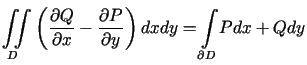 $\displaystyle <tex2html_comment_mark>796 {\displaystyle\iint\limits_{D}} \left(......y=<tex2html_comment_mark>800 {\displaystyle\int\limits_{\partial D}} Pdx+Qdy%%$